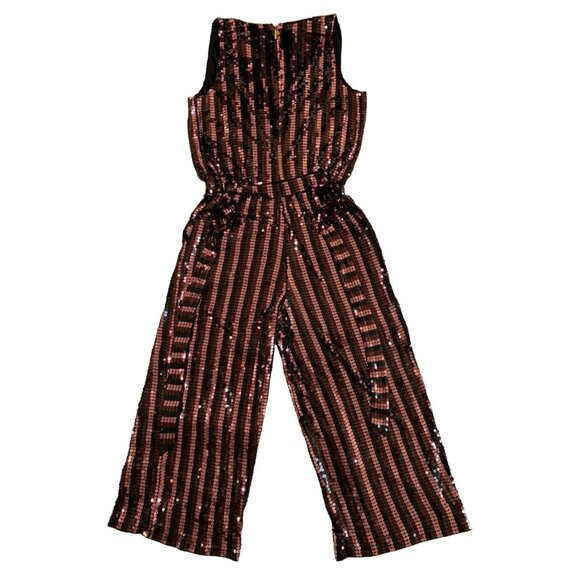 Michael Kors Sequin surplice Jumpsuit M Stretch Crop Wide Leg Sleeveless 7796 - Picture 4 of 16